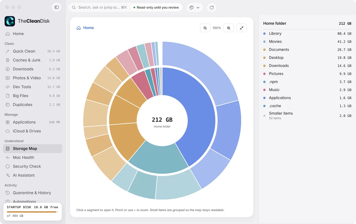 Storage Map showing folders by size.