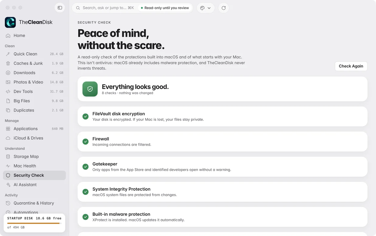 Security Check results: everything looks good.